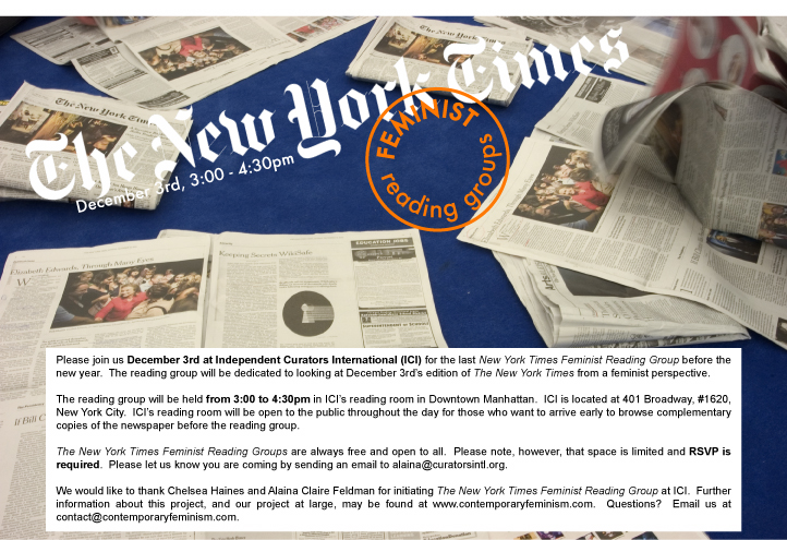 New York Times Feminist Reading groups at ICI flyer