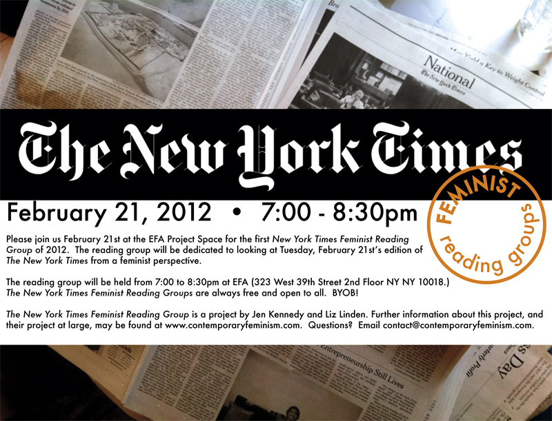 New York Times Feminist Reading groups at EFA Project Space flyer